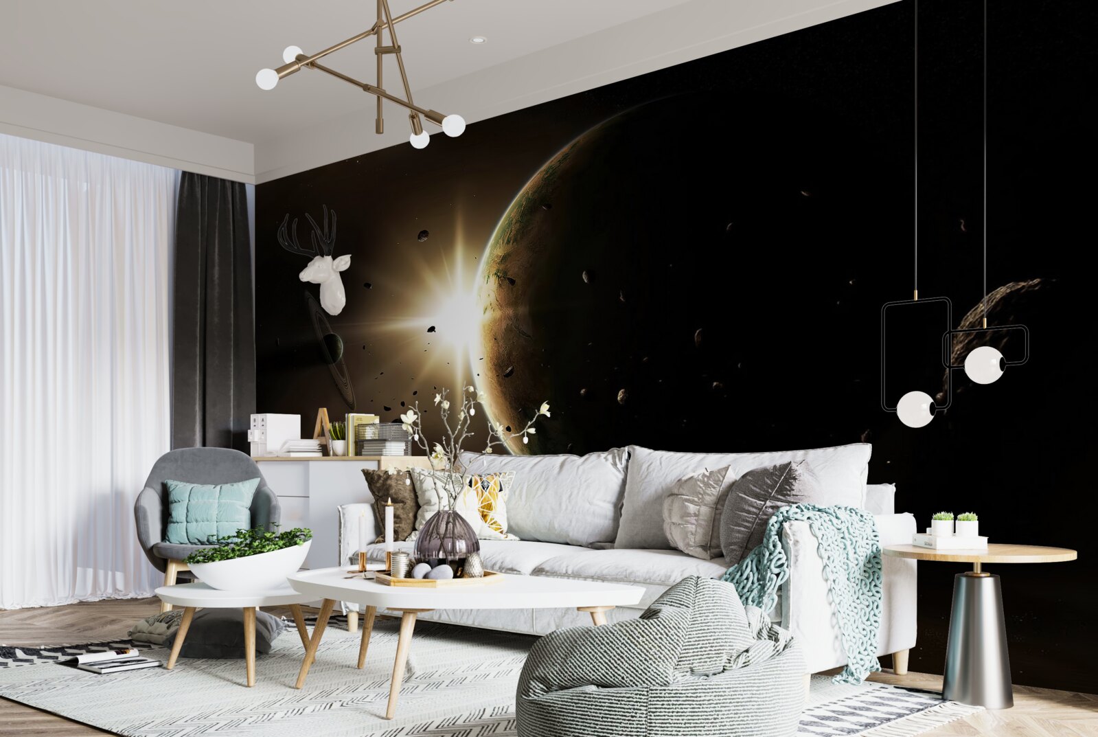 Papier peint des planètes et des comètes qui passent en trombe