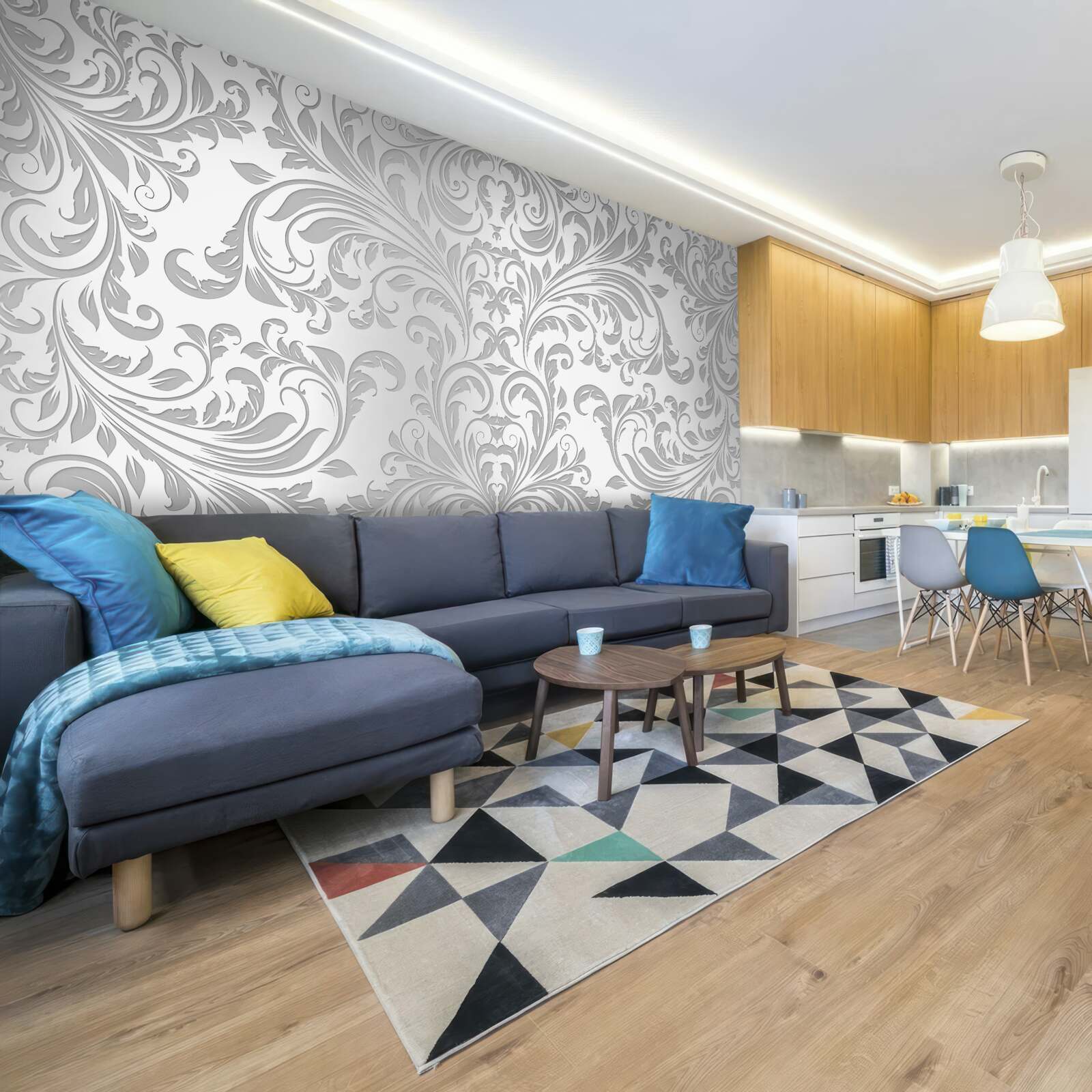 Papier peint Papier peint avec des motifs tourbillonnants gris