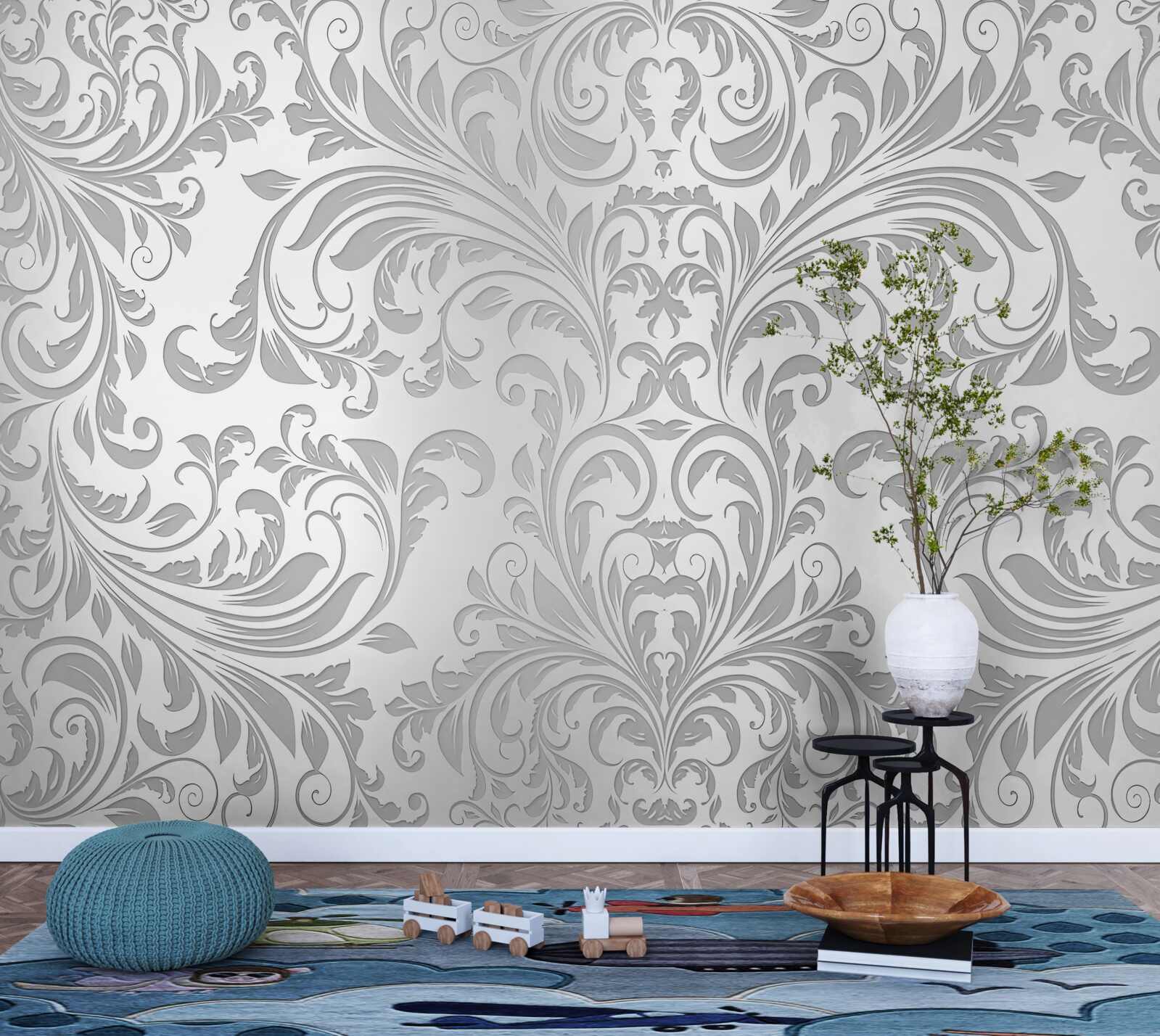 Papier peint Papier peint avec des motifs tourbillonnants gris