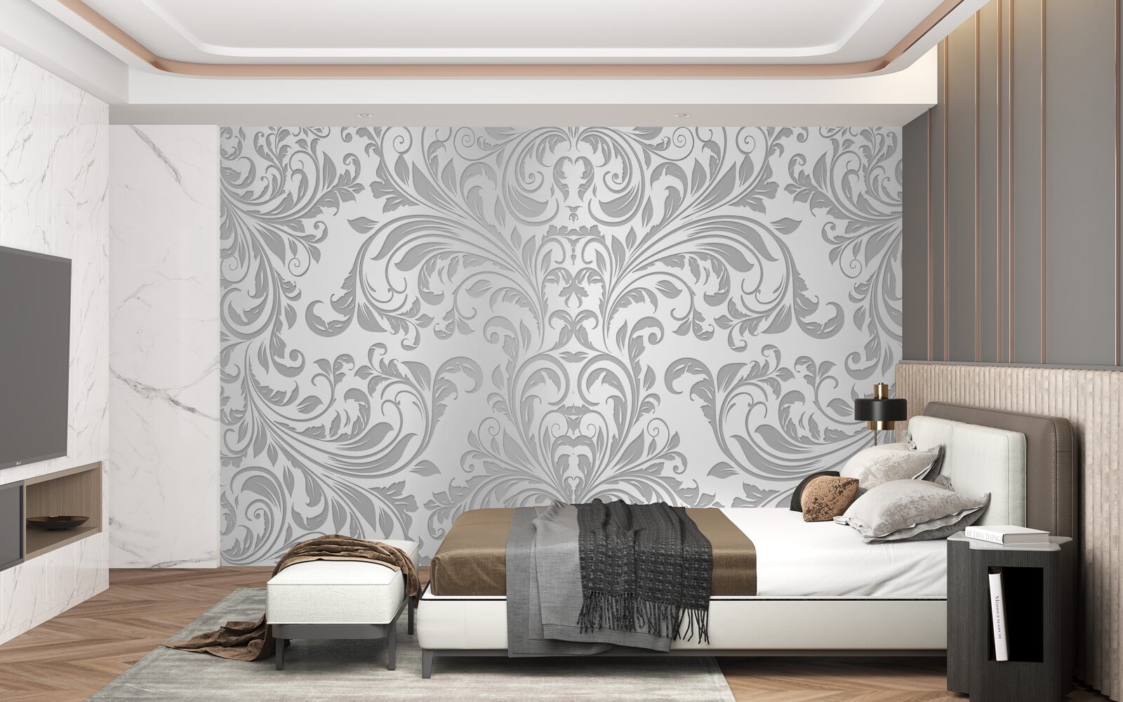 Papier peint Papier peint avec des motifs tourbillonnants gris