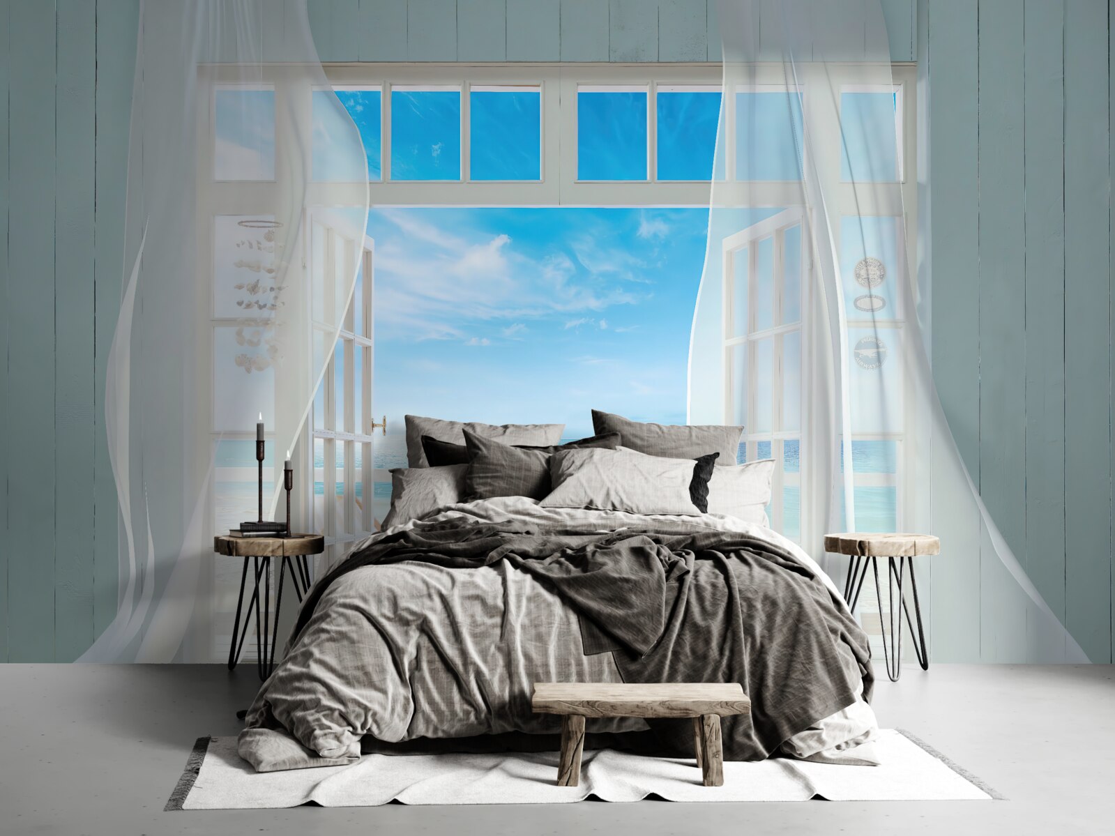 Papier peint rideaux ondulants d'une fenêtre ouverte