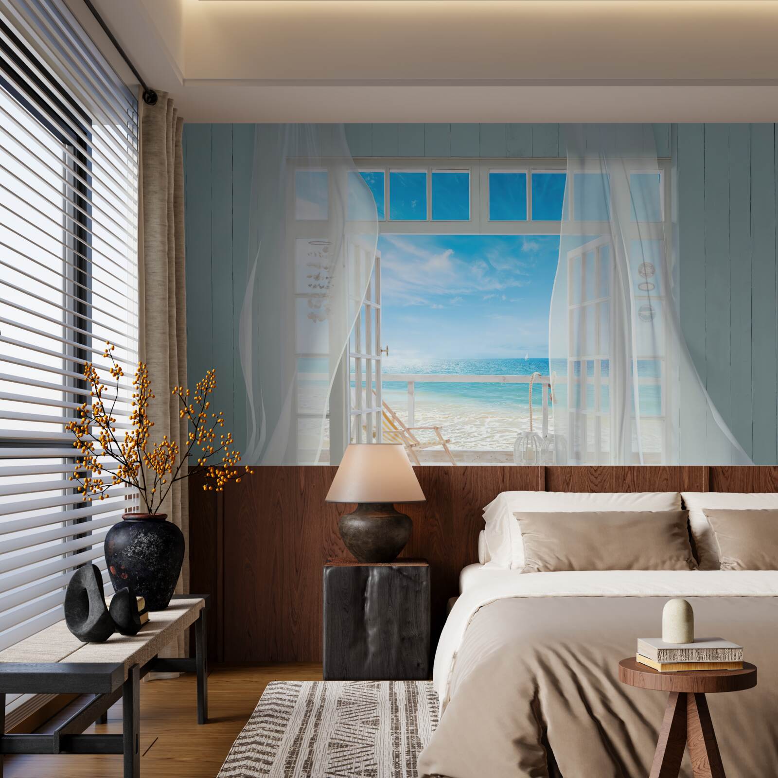 Papier peint rideaux ondulants d'une fenêtre ouverte