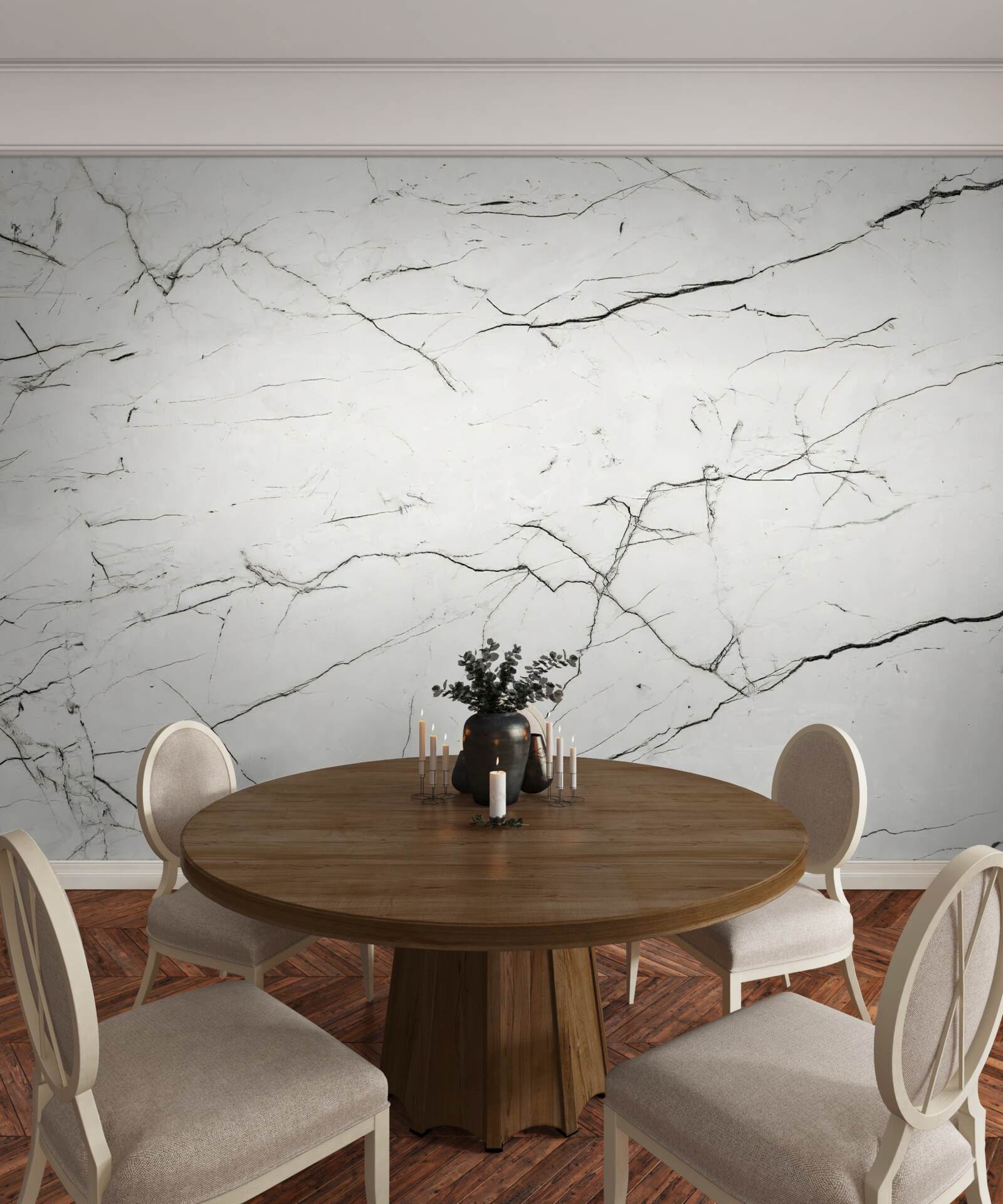 Papier peint marbre blanc avec de fines veines foncées