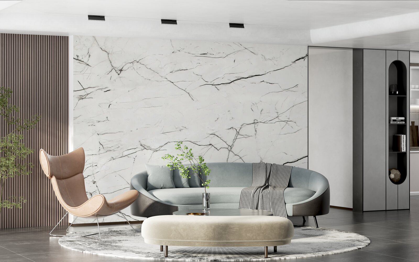 Papier peint marbre blanc avec de fines veines foncées