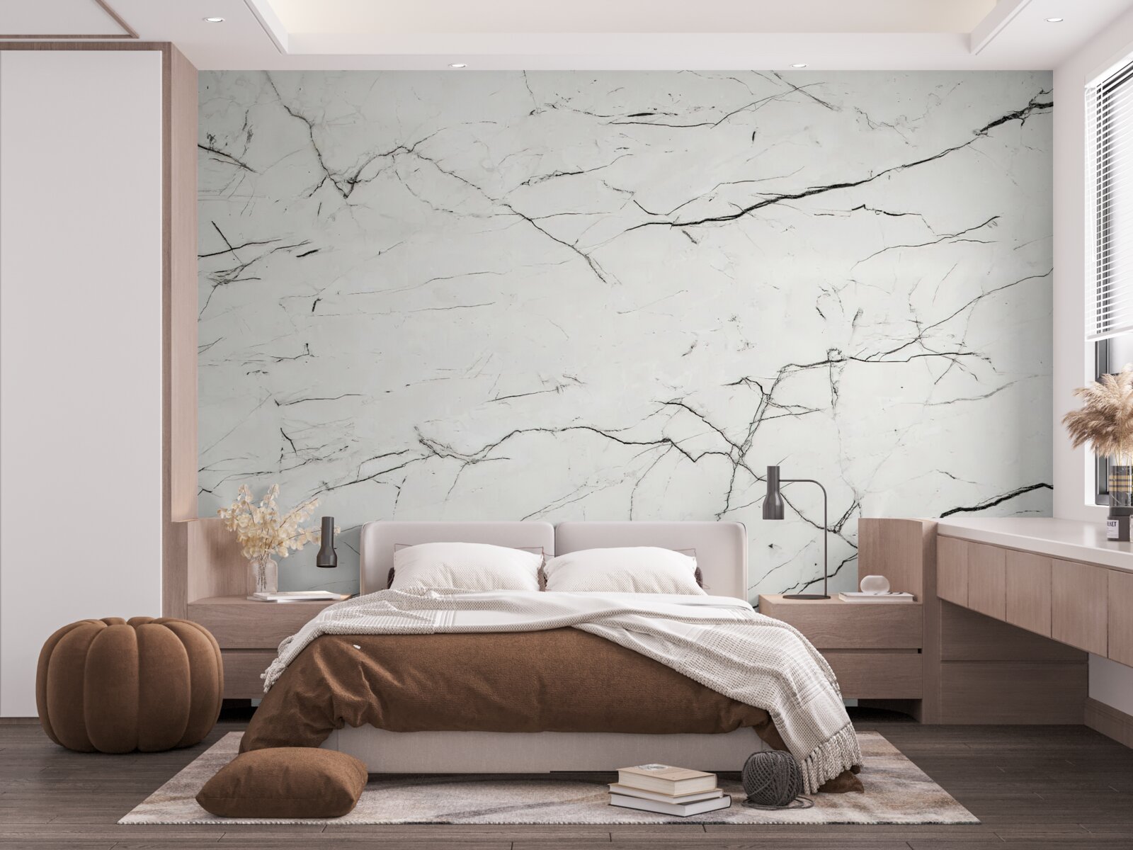 Papier peint marbre blanc avec de fines veines foncées