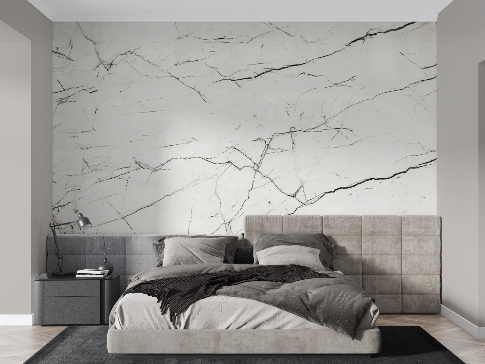 Papier peint marbre blanc avec de fines veines foncées