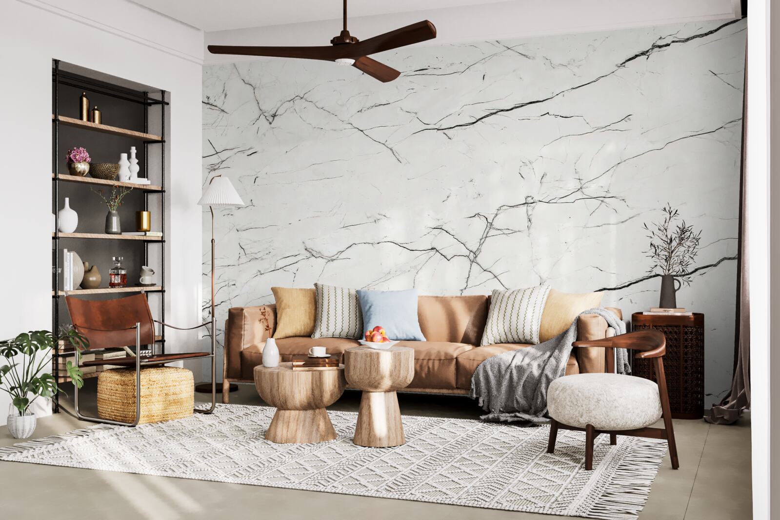 Papier peint marbre blanc avec de fines veines foncées