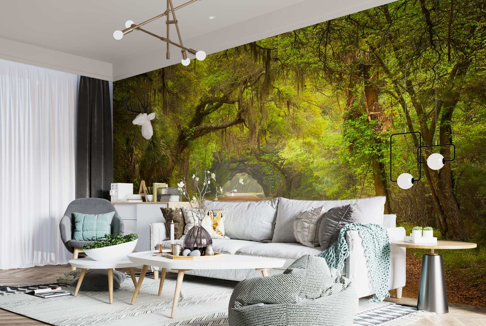 Papier peint piste spacieuse entourée de feuillage vert