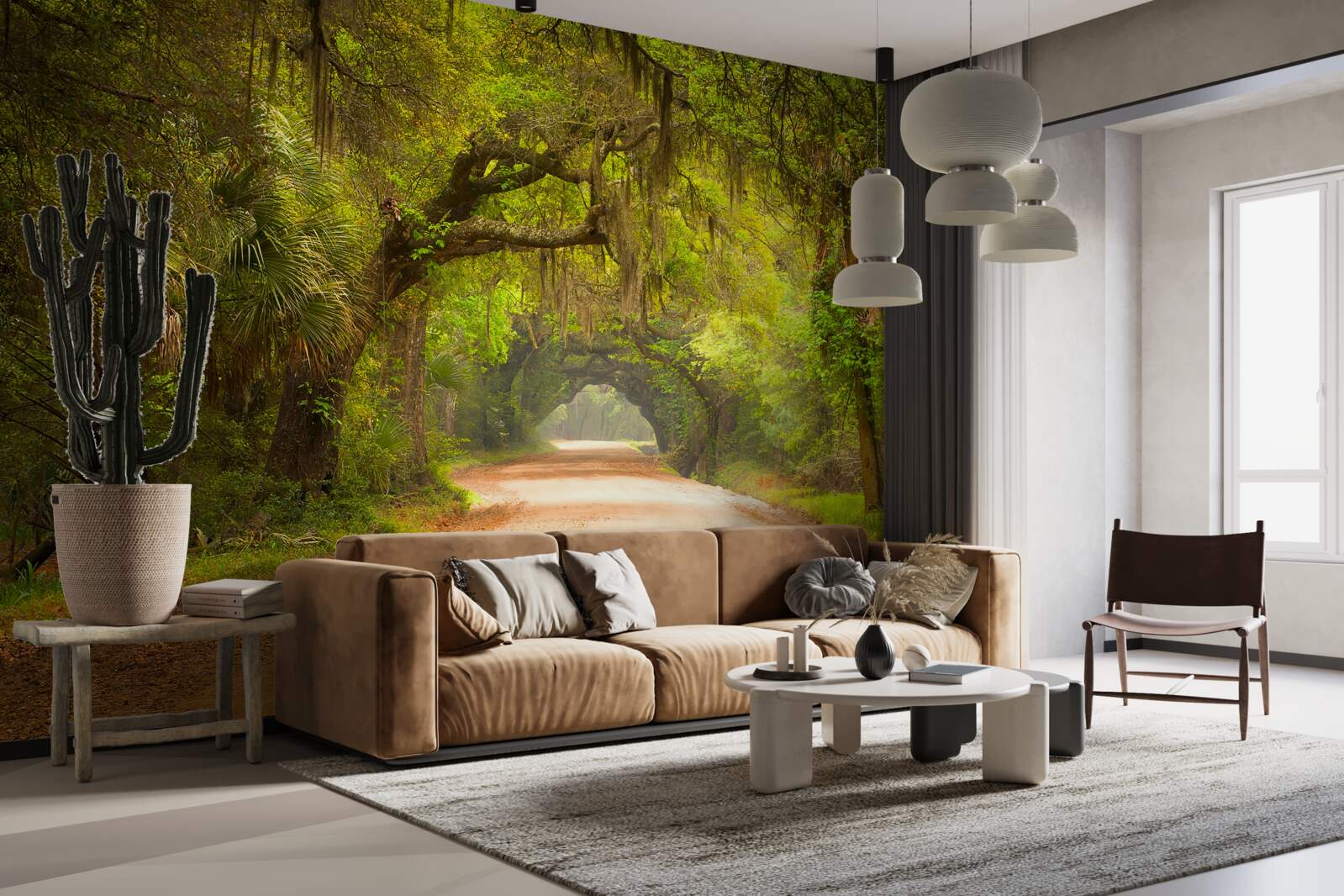 Papier peint piste spacieuse entourée de feuillage vert