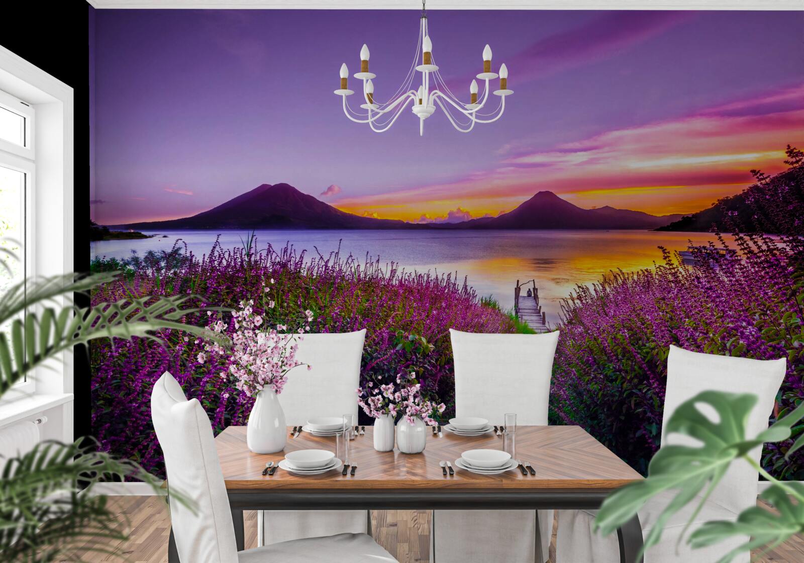 Papier peint sentier entouré de buissons de lavande