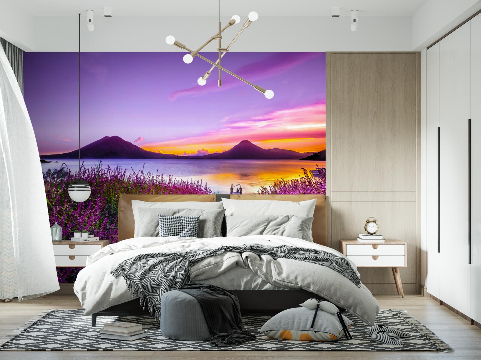 Papier peint sentier entouré de buissons de lavande