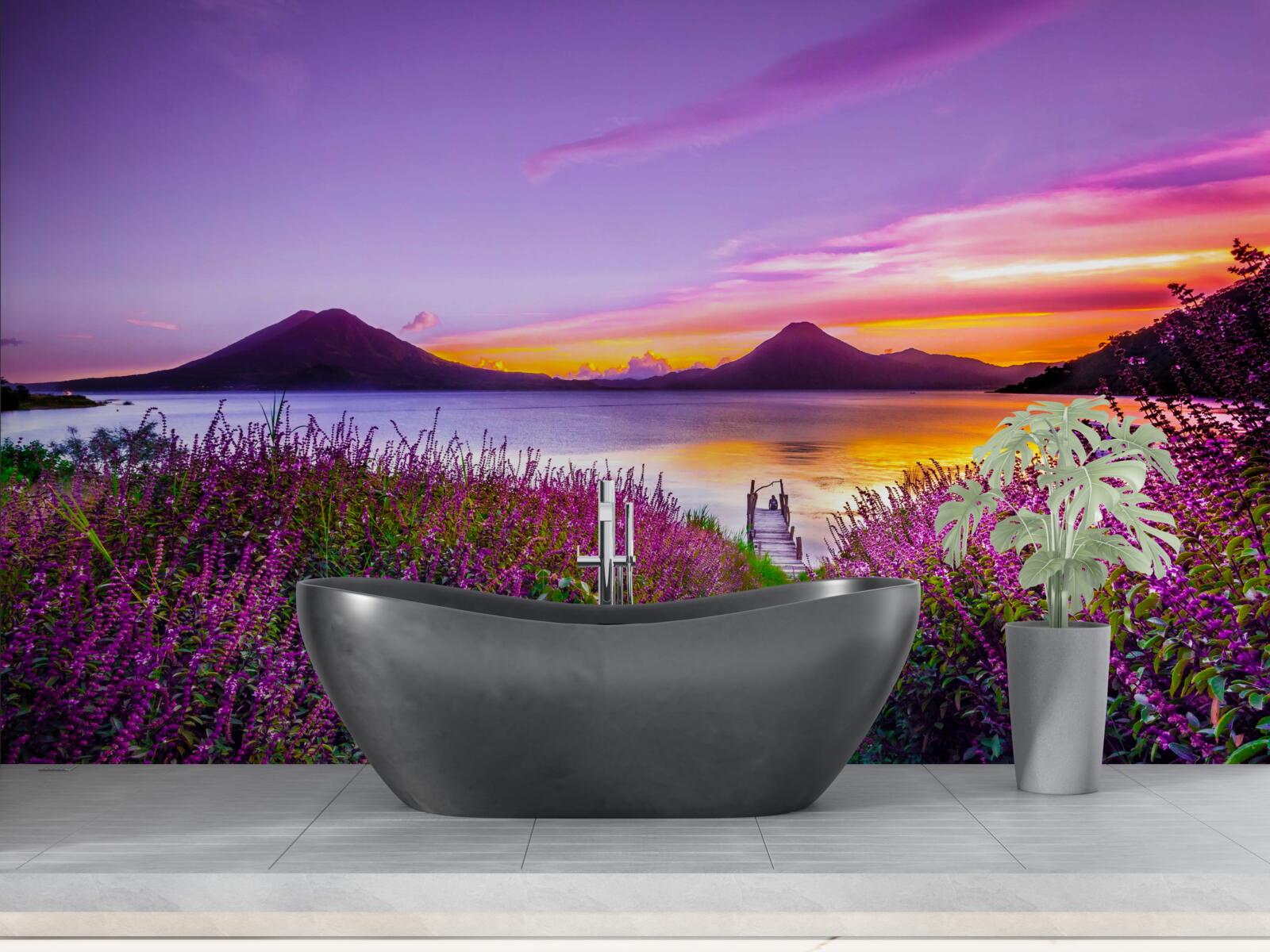 Papier peint sentier entouré de buissons de lavande