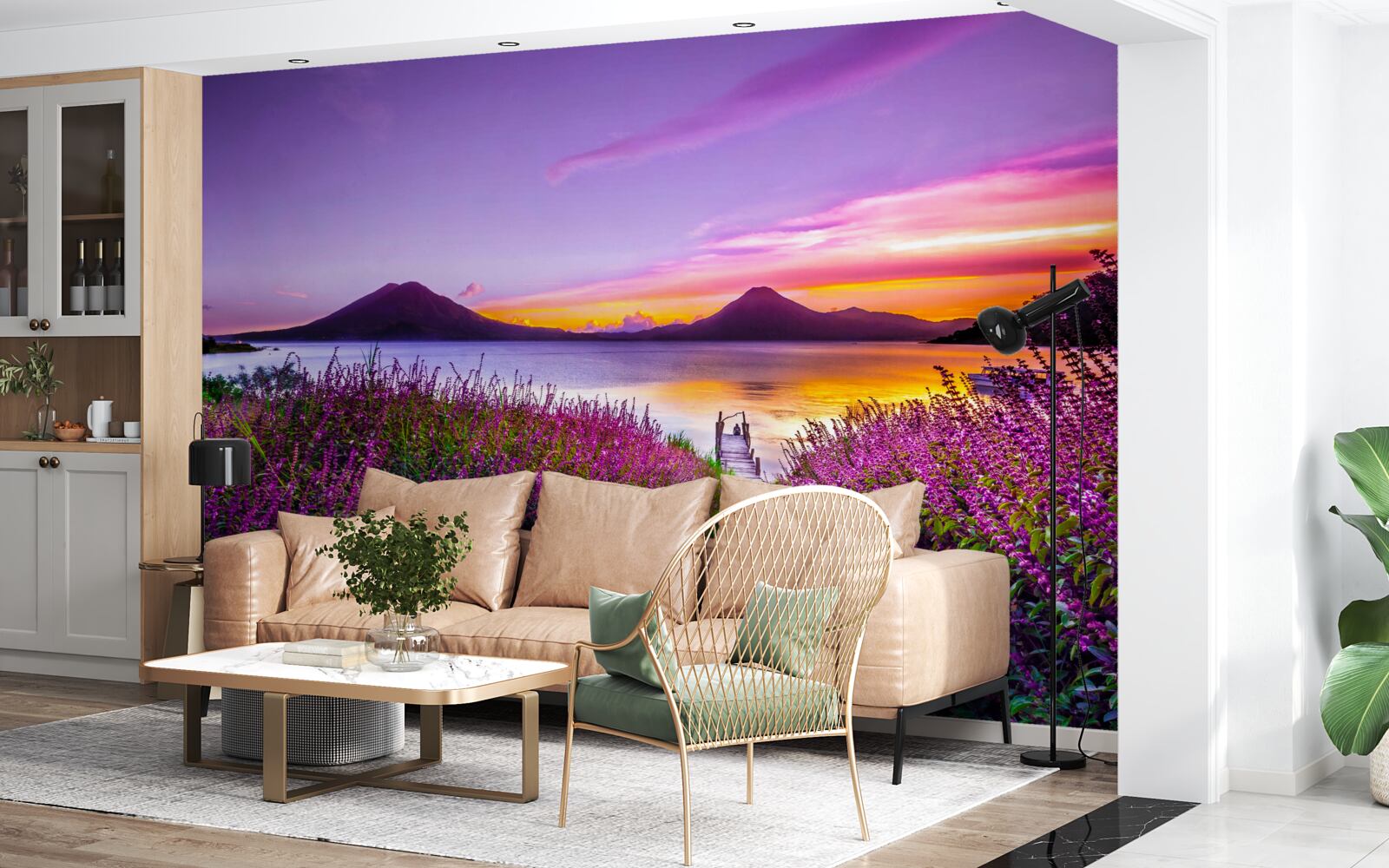 Papier peint sentier entouré de buissons de lavande