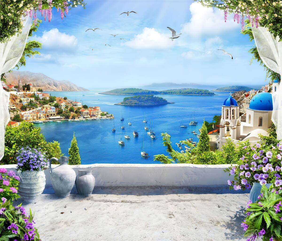 Papier peint panorama de la ville et de la rivière