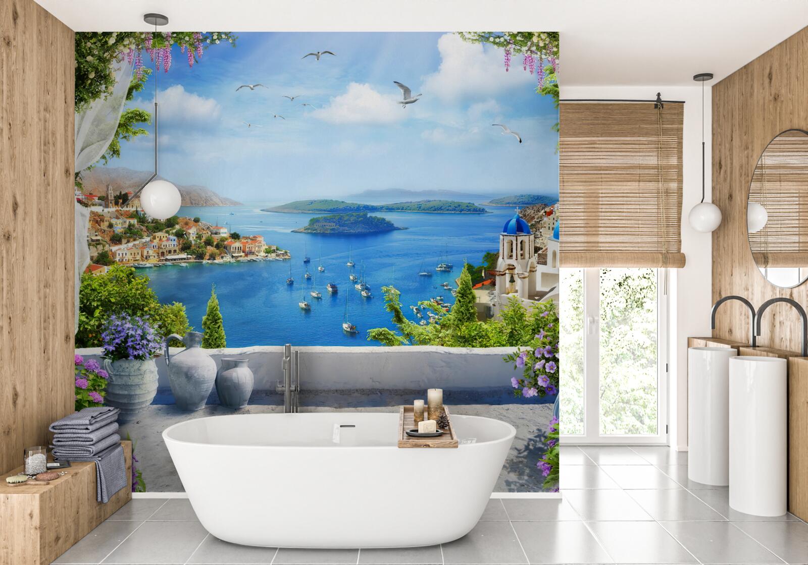 Papier peint panorama de la ville et de la rivière