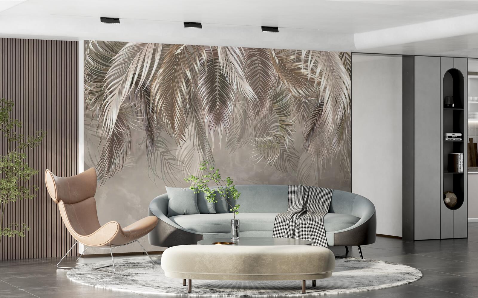 Papier peint feuilles étroites et larges, en cascade