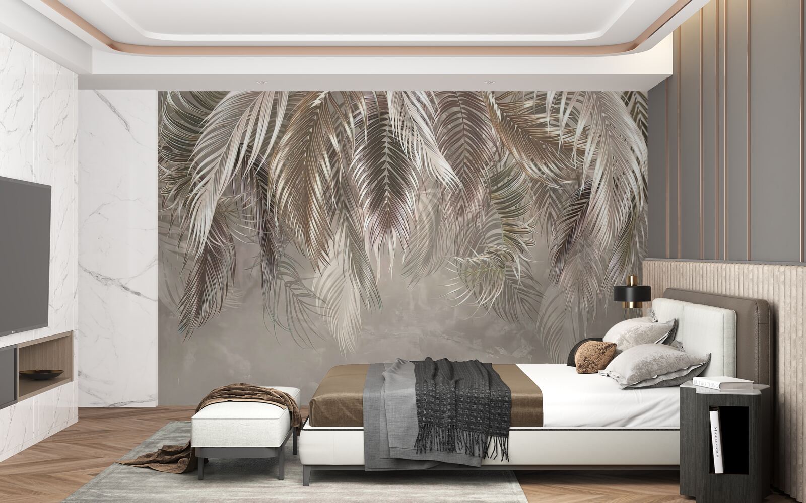 Papier peint feuilles étroites et larges, en cascade