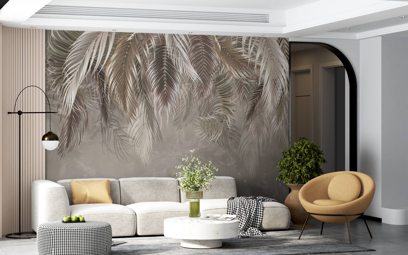 Papier peint feuilles étroites et larges, en cascade