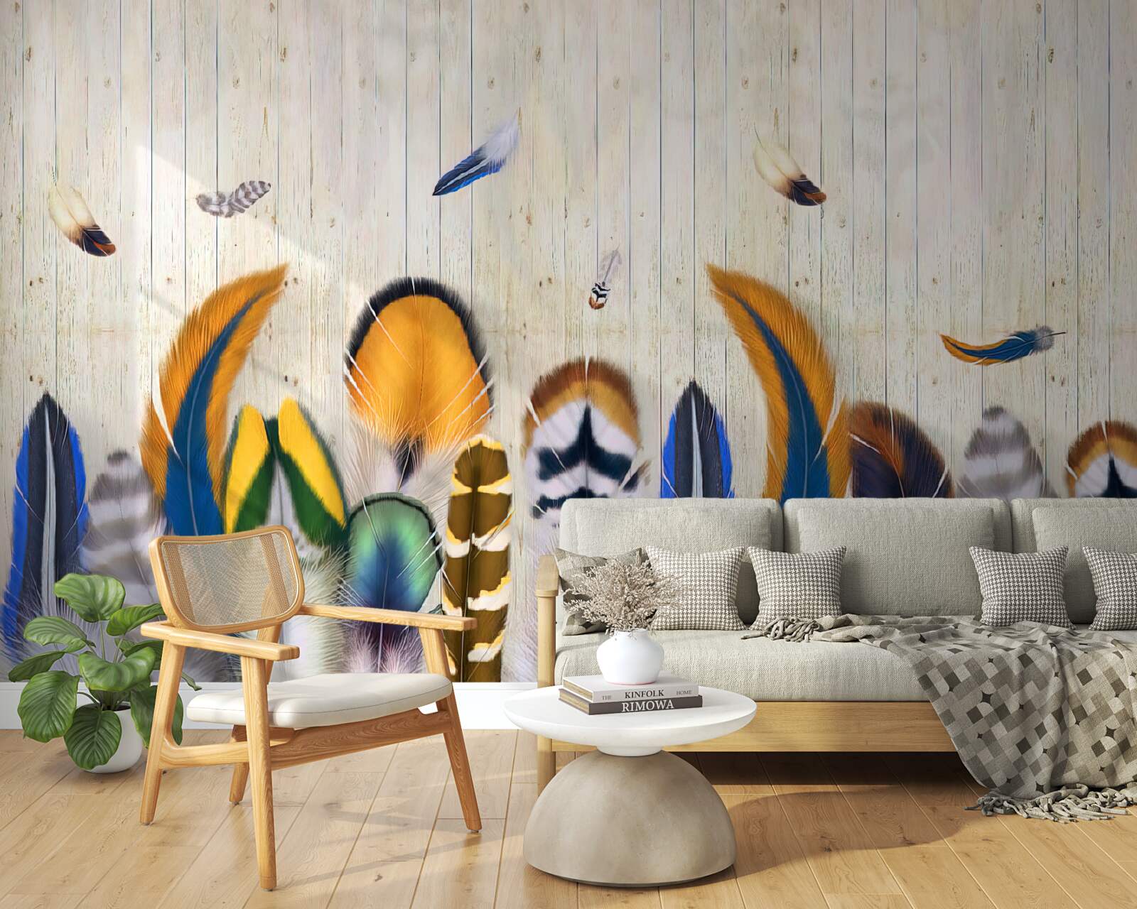 Papier peint plumes d'oiseaux de différents formats et nuances