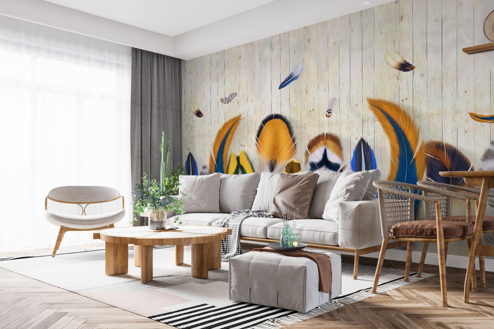 Papier peint plumes d'oiseaux de différents formats et nuances