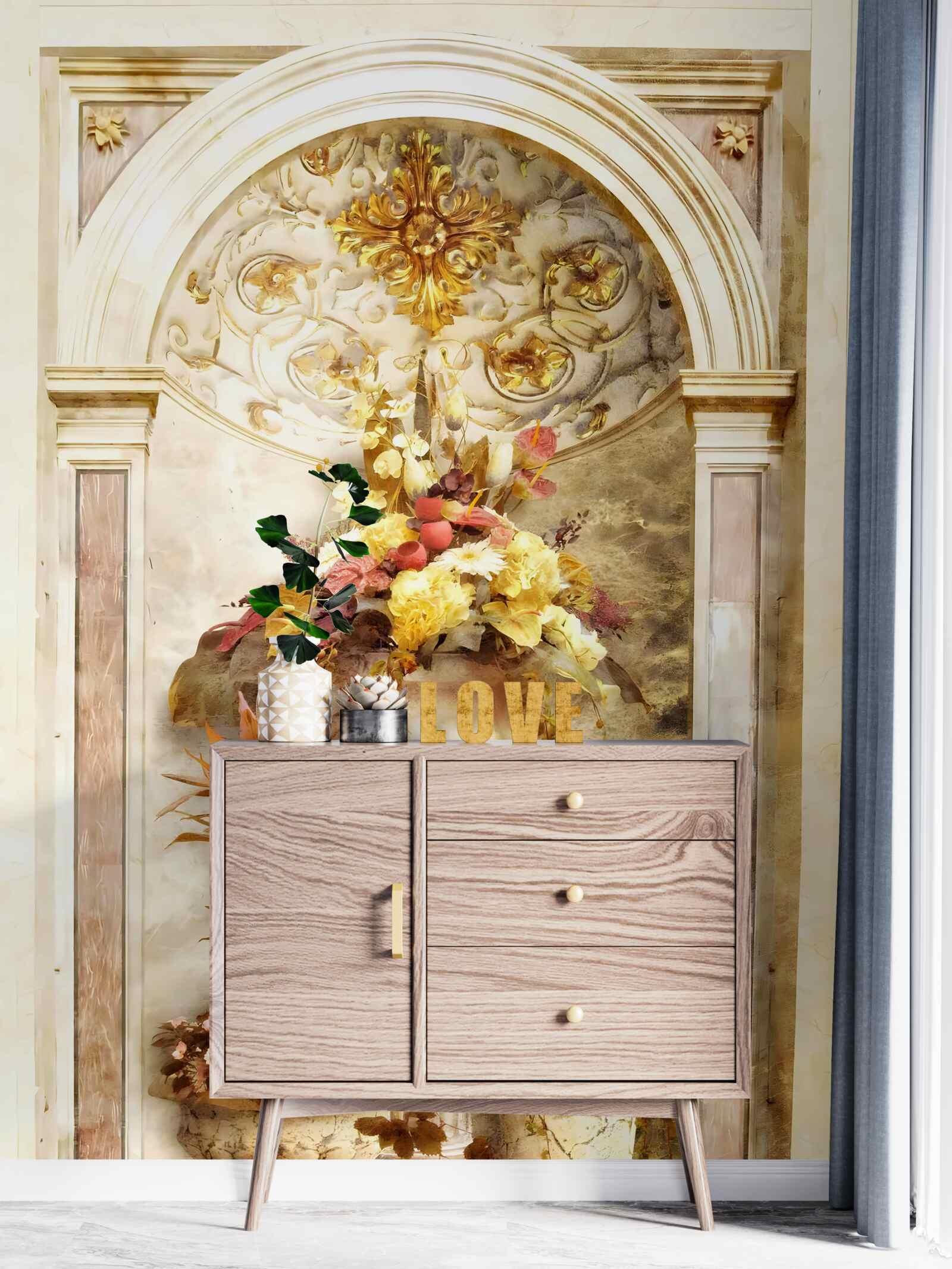 Papier peint fleurs dans des vases muraux