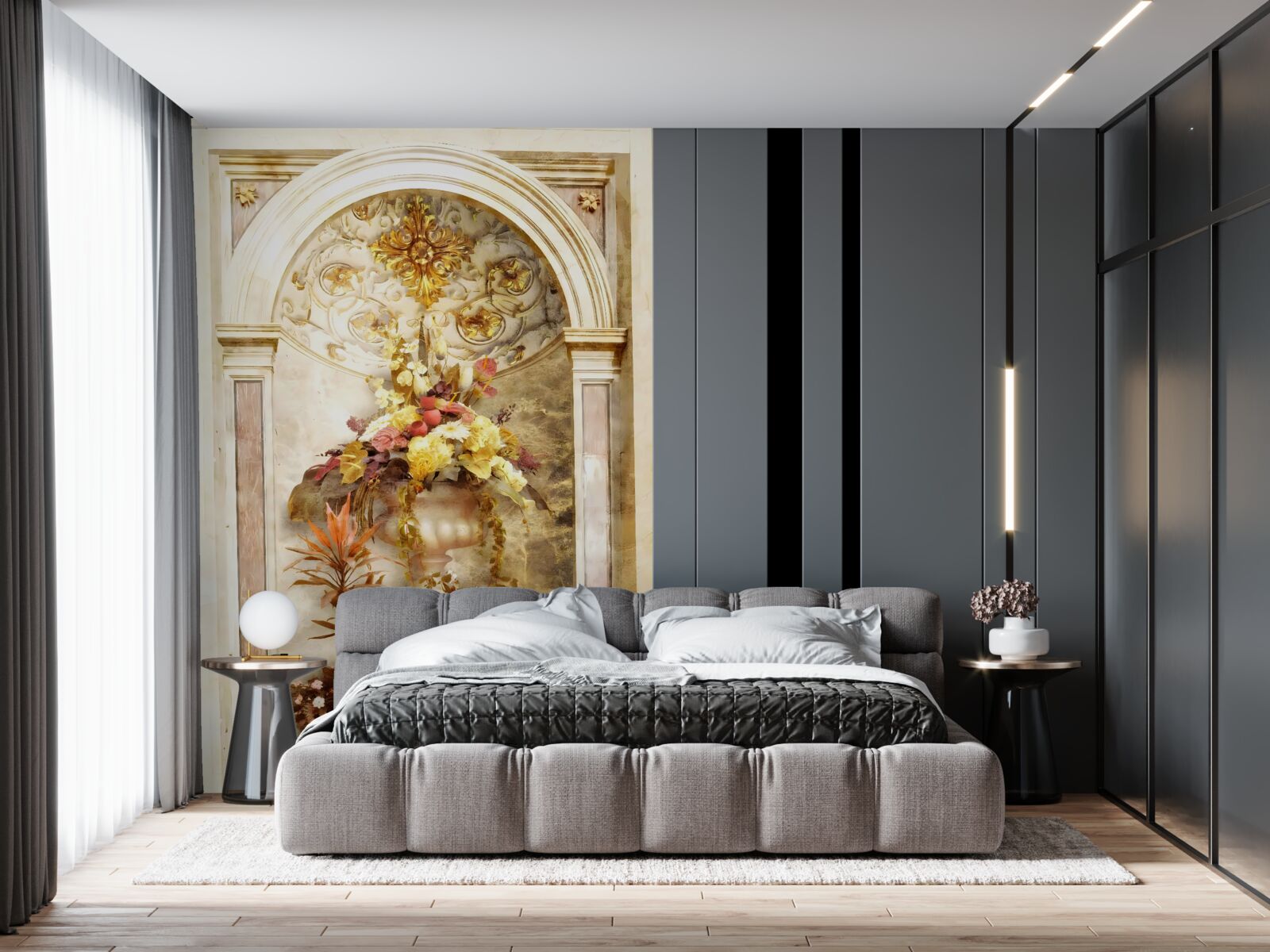 Papier peint fleurs dans des vases muraux