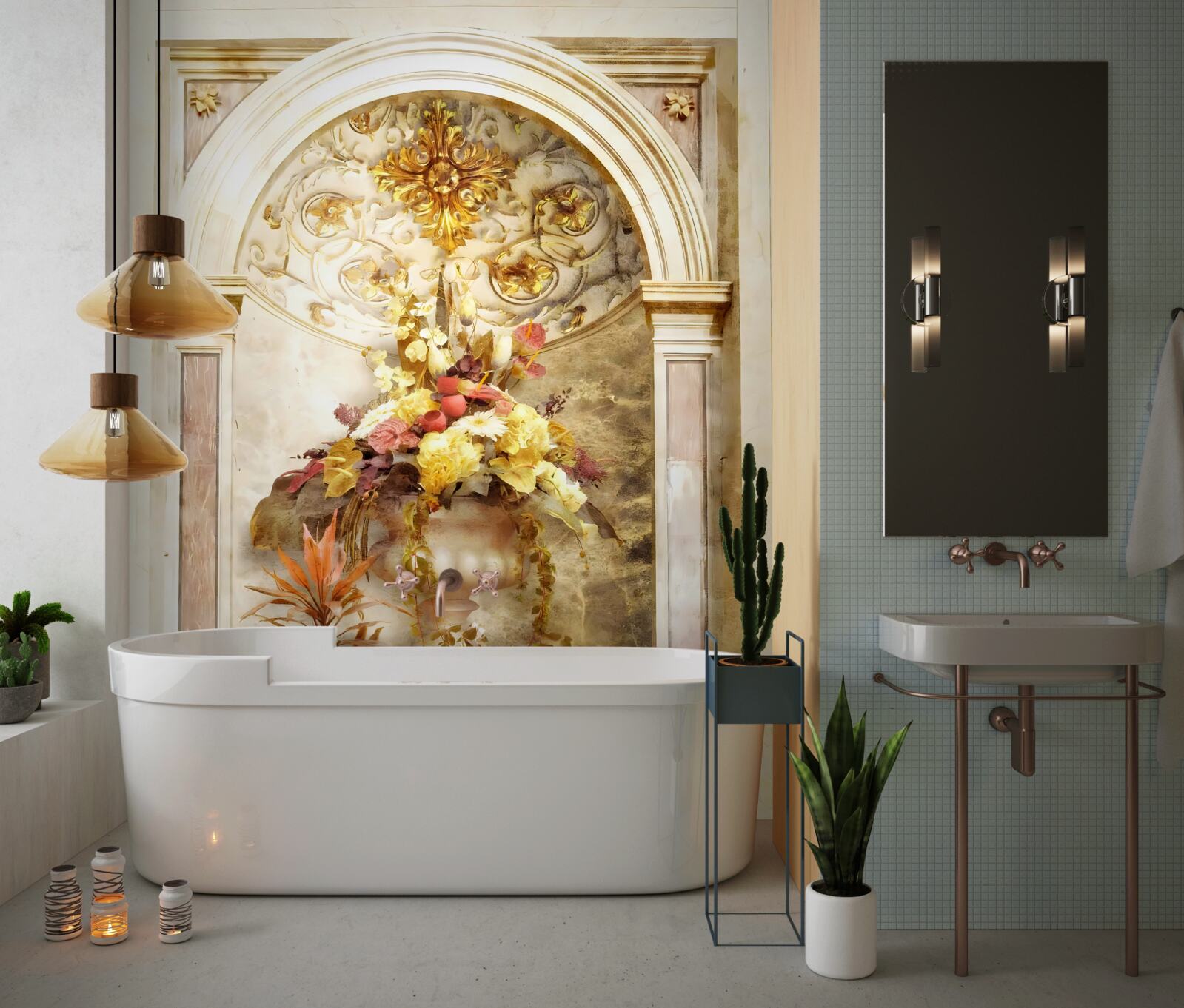 Papier peint fleurs dans des vases muraux