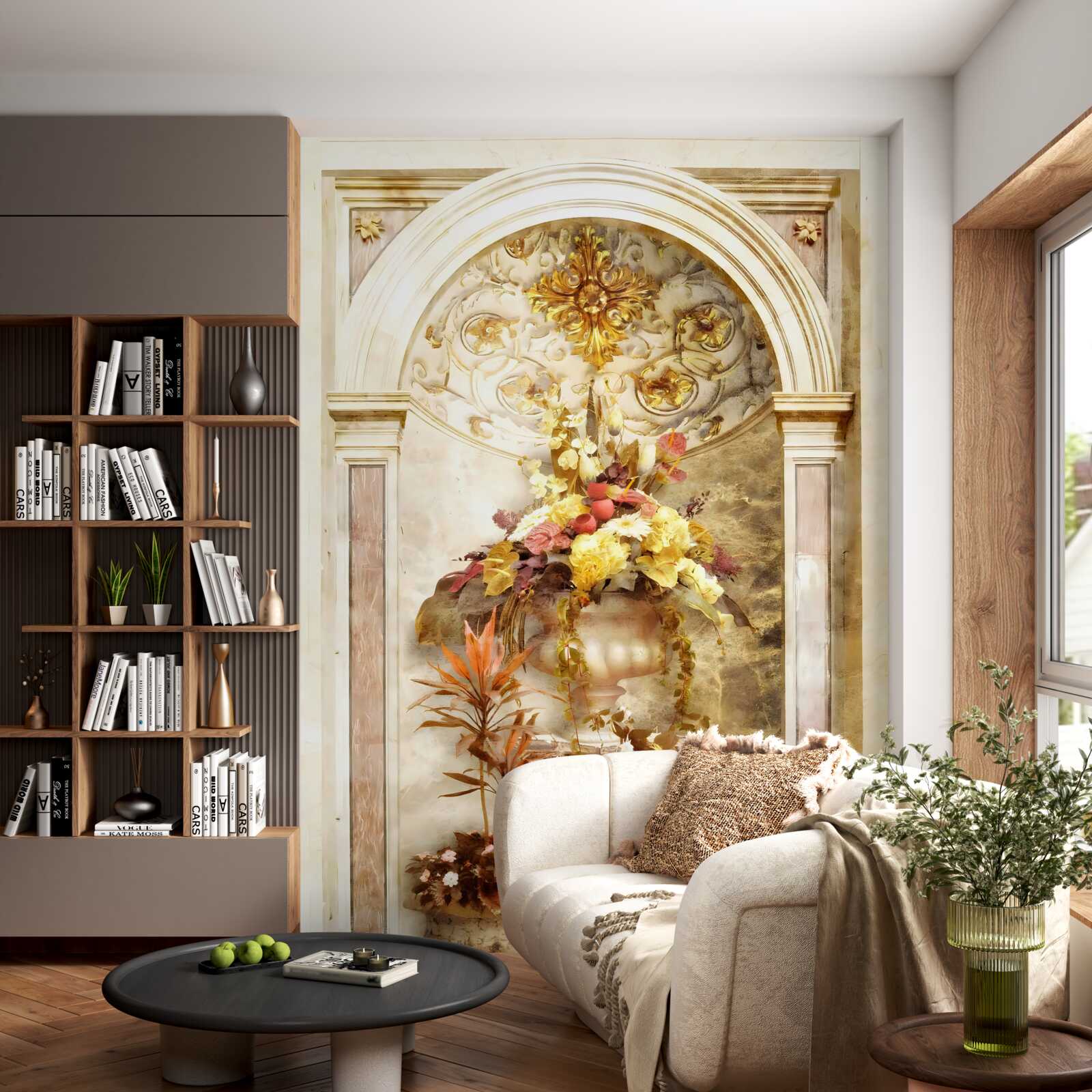 Papier peint fleurs dans des vases muraux