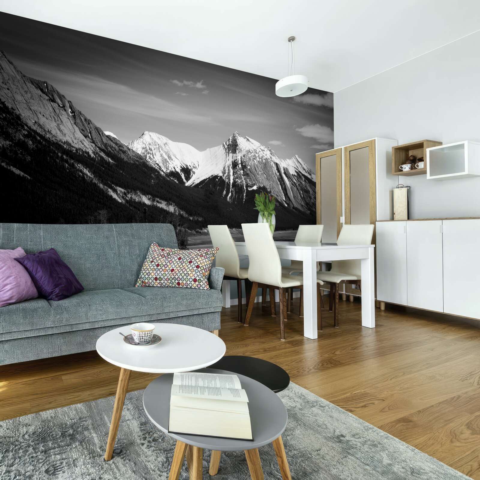 Papier peint montagnes en tons monochromes