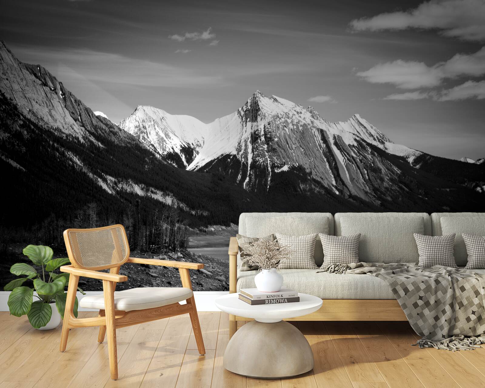 Papier peint montagnes en tons monochromes