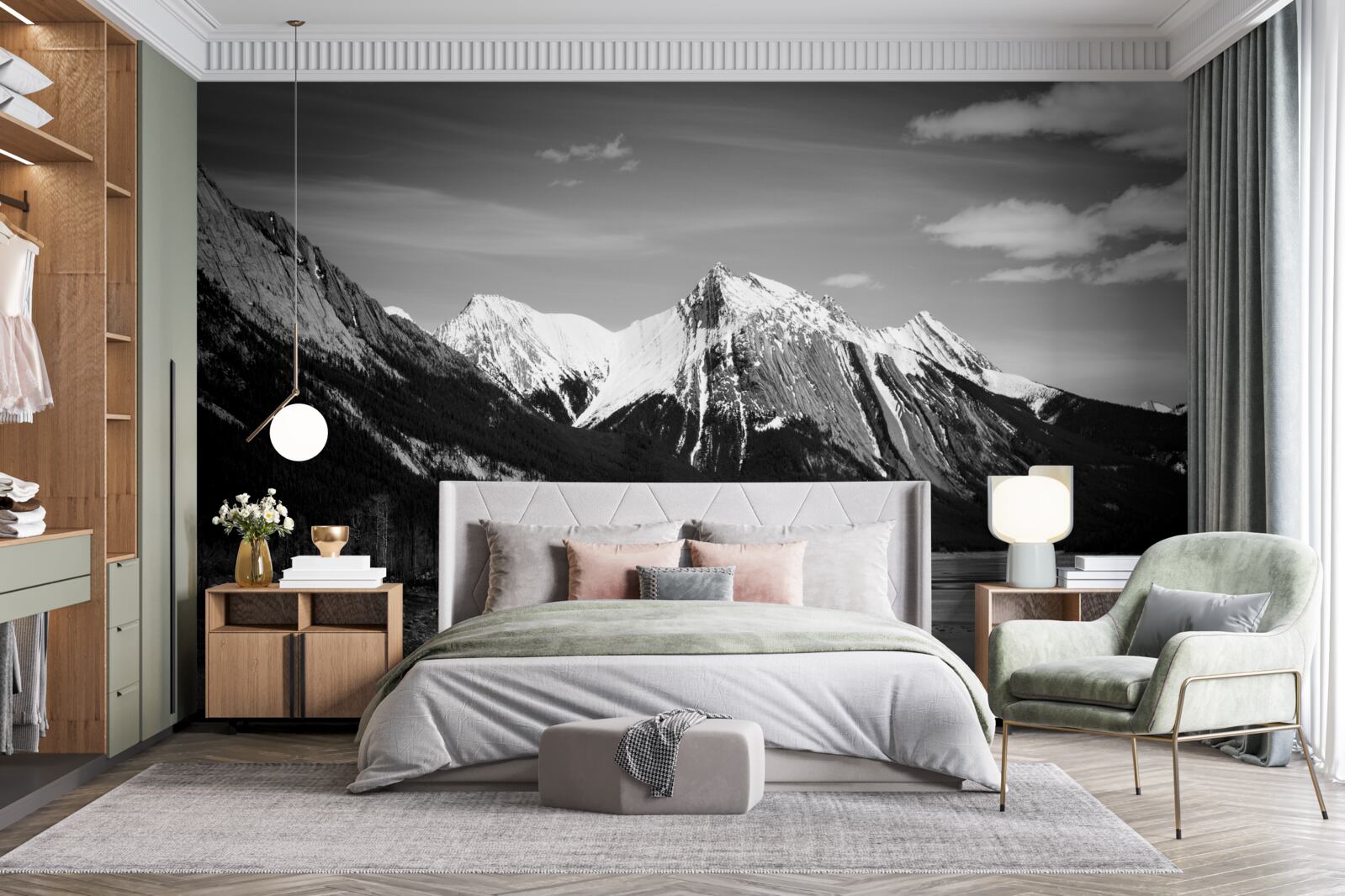 Papier peint montagnes en tons monochromes