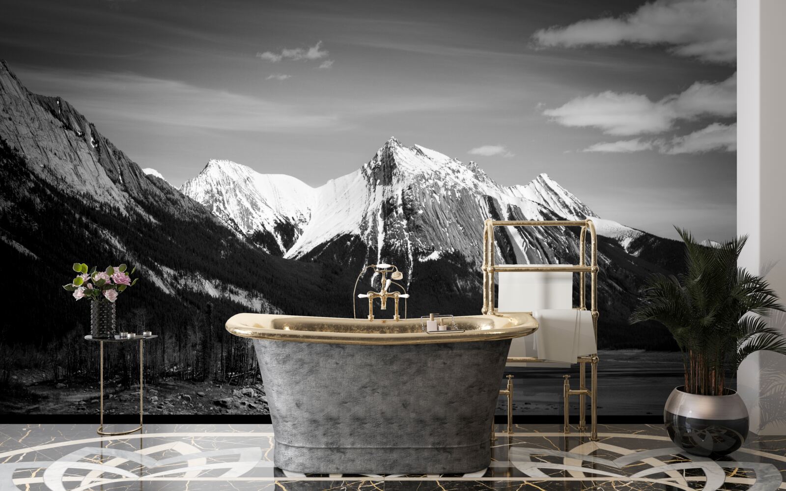 Papier peint montagnes en tons monochromes