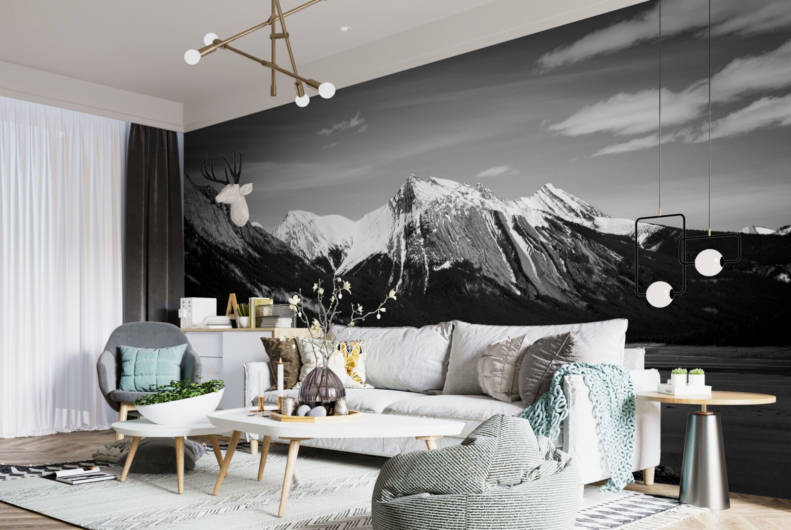 Papier peint montagnes en tons monochromes