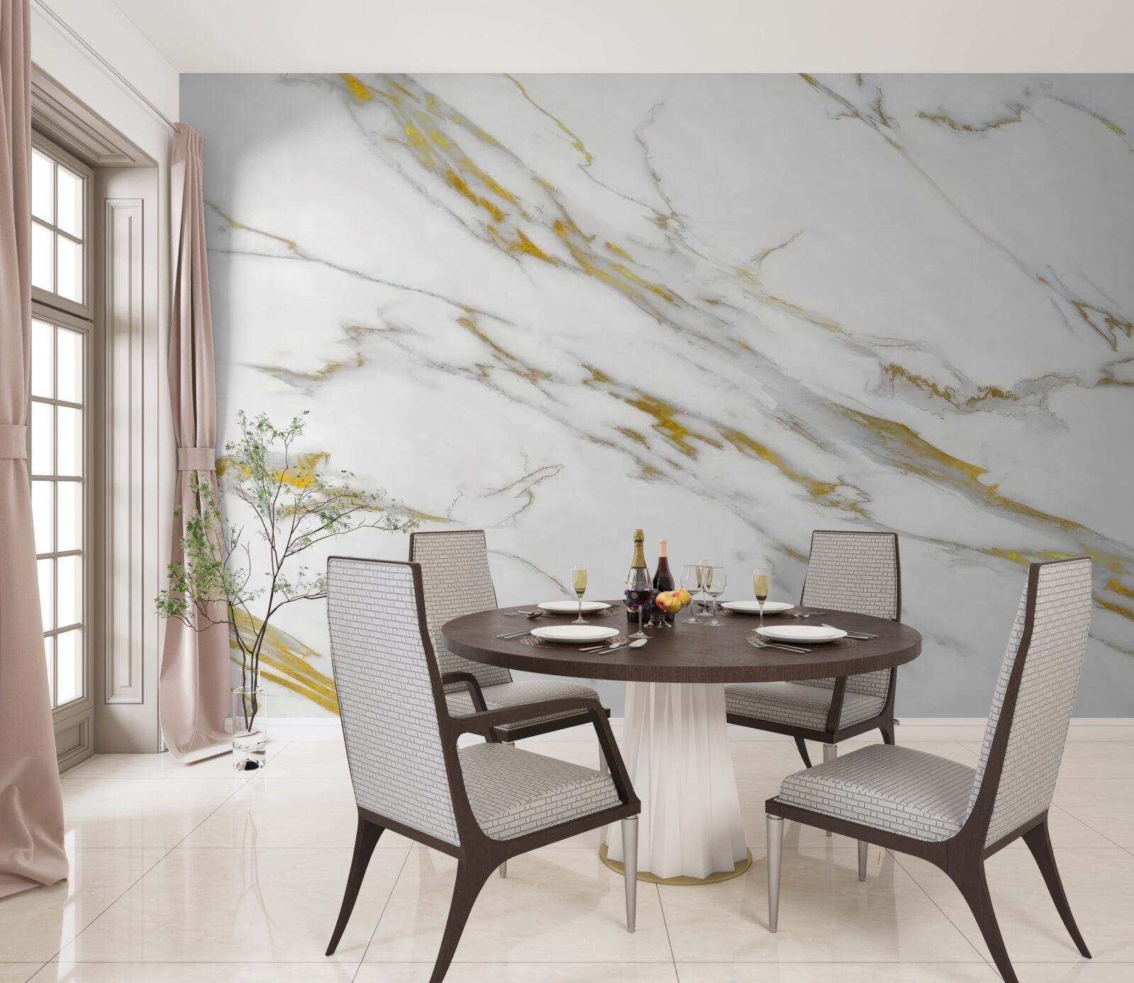 Papier peint fond blanc avec lignes dorées