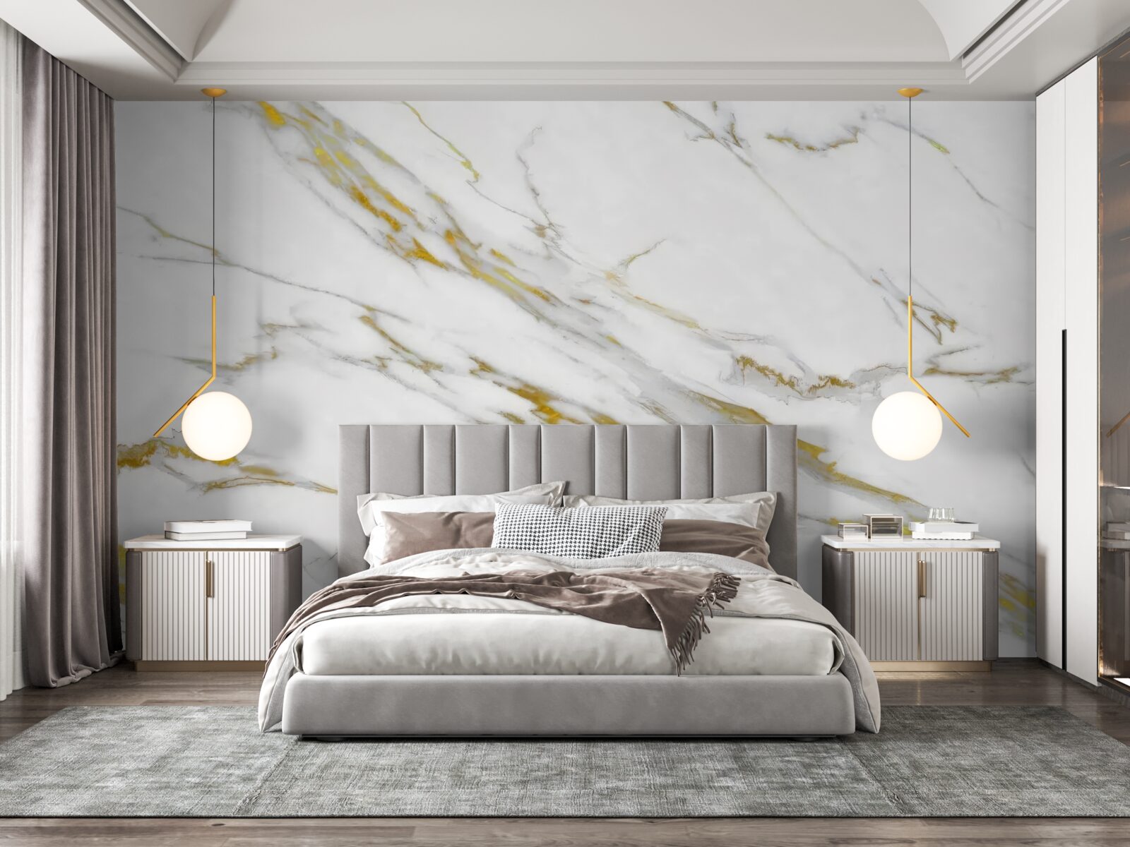 Papier peint fond blanc avec lignes dorées