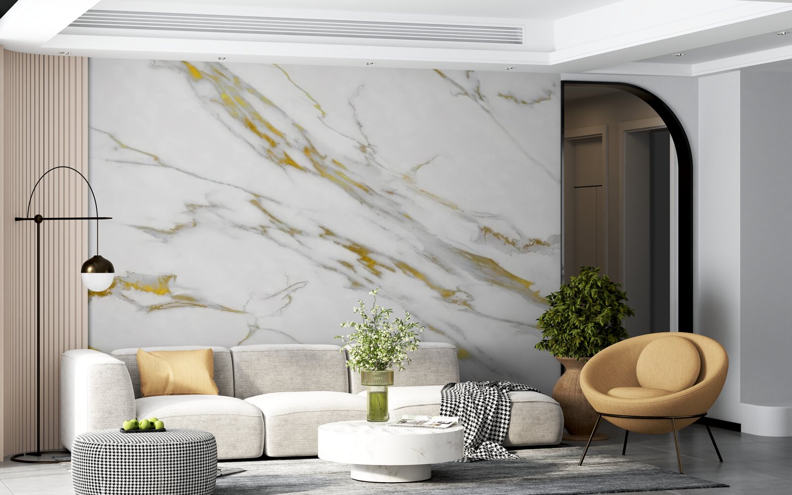 Papier peint fond blanc avec lignes dorées