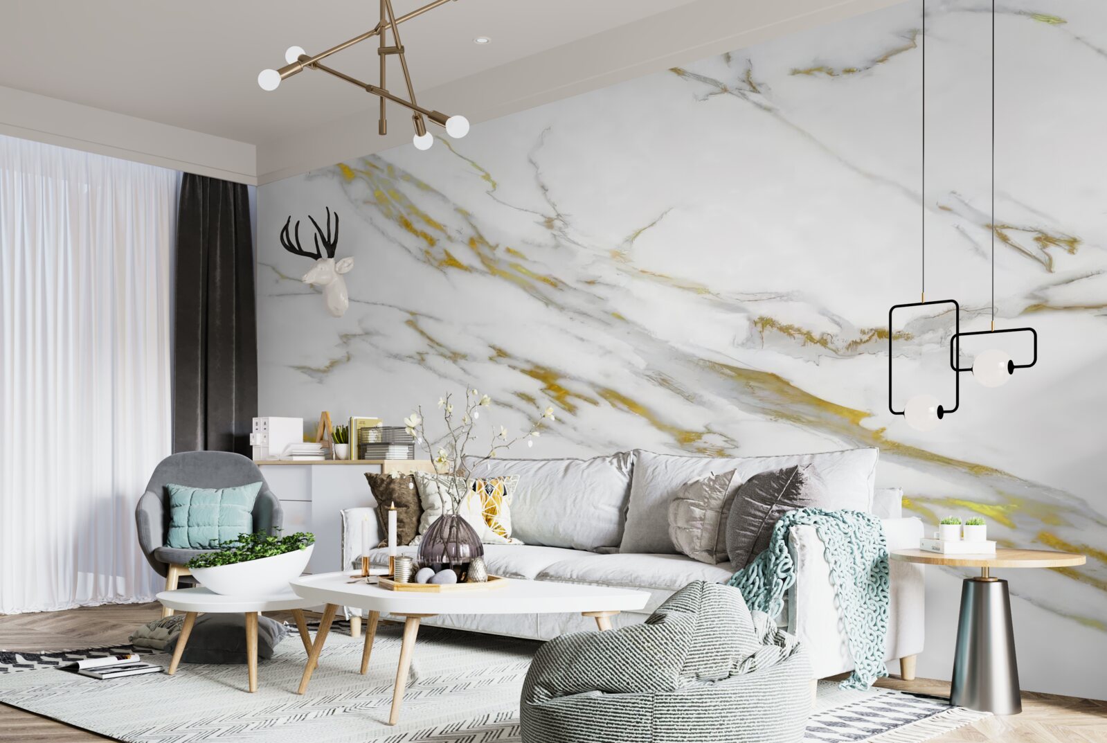 Papier peint fond blanc avec lignes dorées