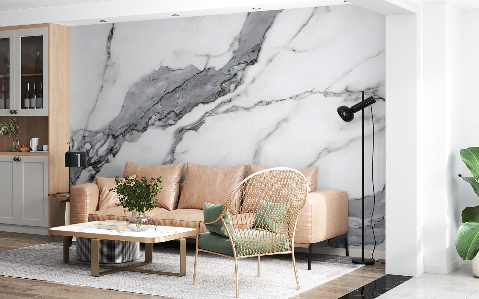 Papier peint marbre blanc et gris