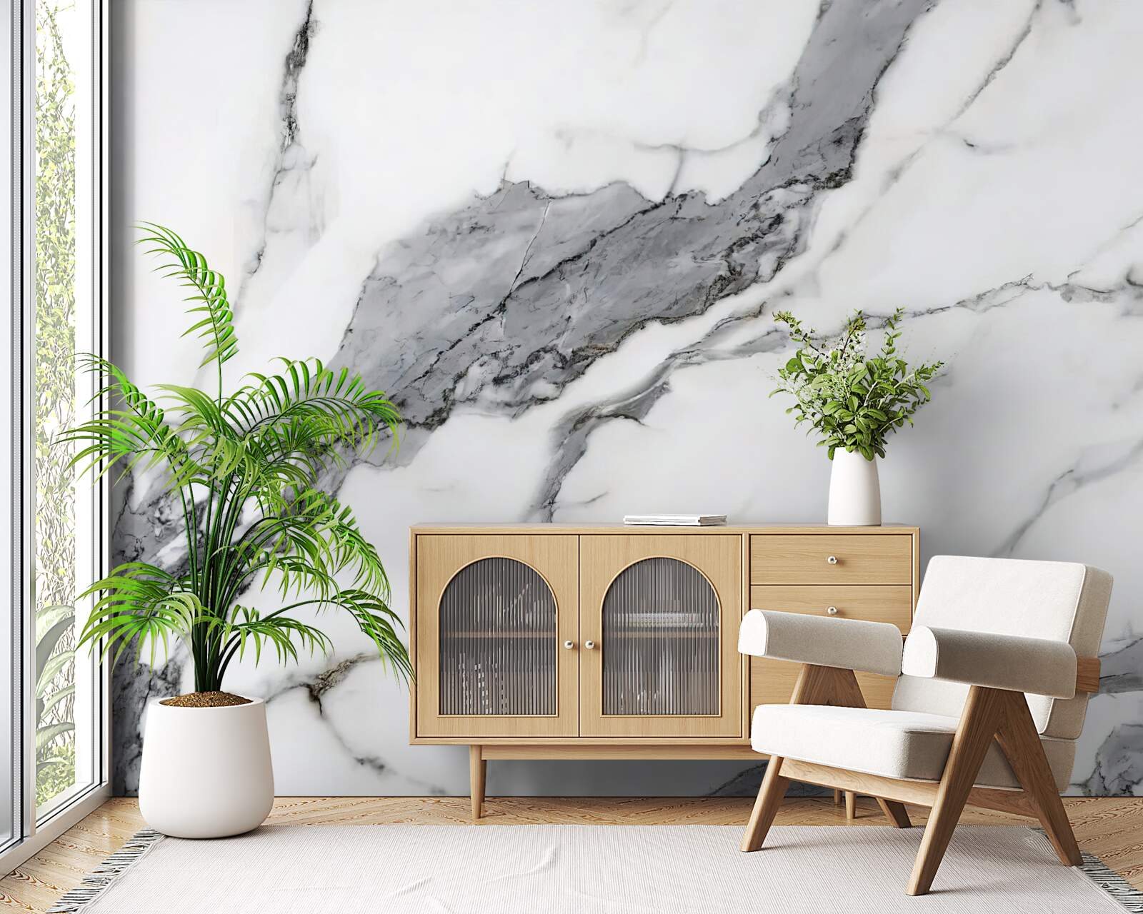 Papier peint marbre blanc et gris