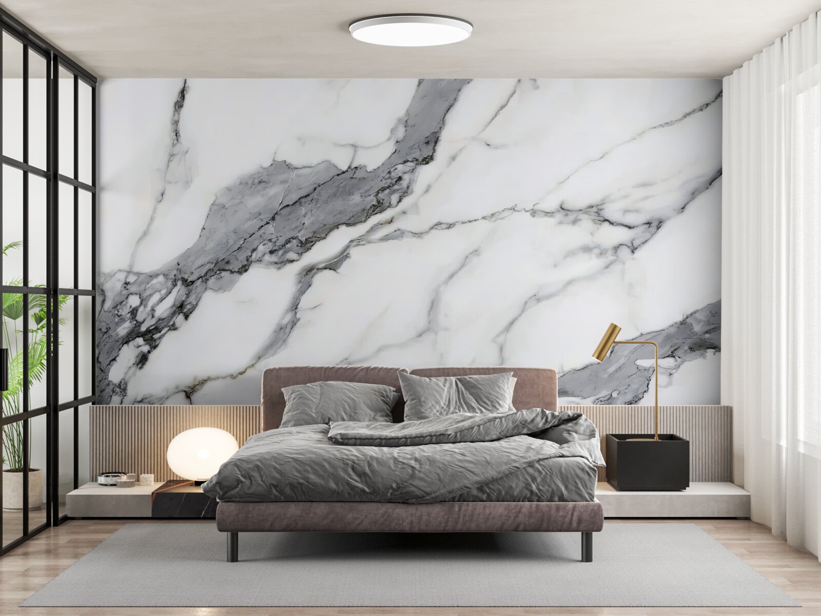 Papier peint marbre blanc et gris