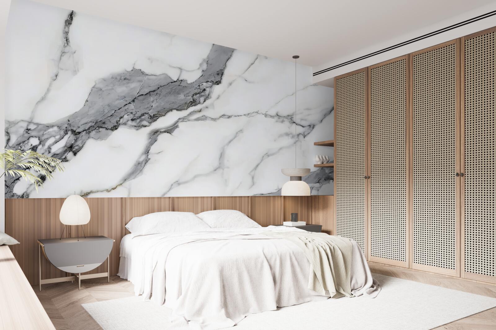 Papier peint marbre blanc et gris