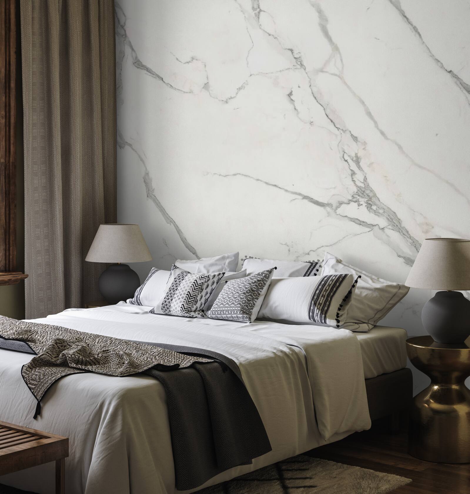 Papier peint fond blanc traversé de lignes grises