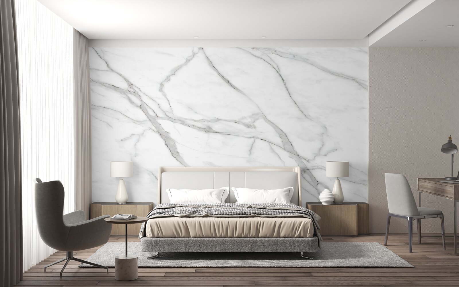 Papier peint mur rayé gris clair