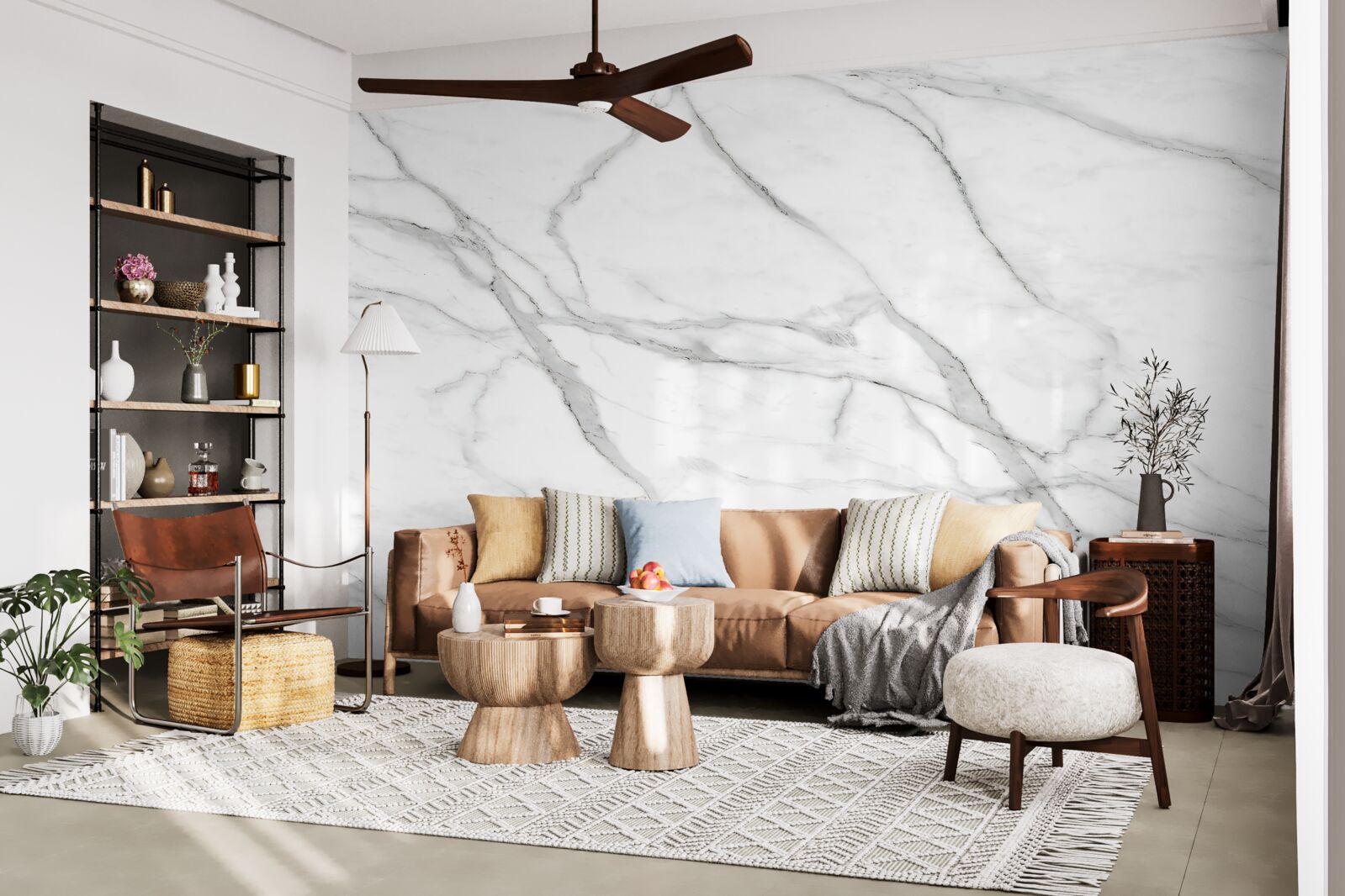 Papier peint mur rayé gris clair