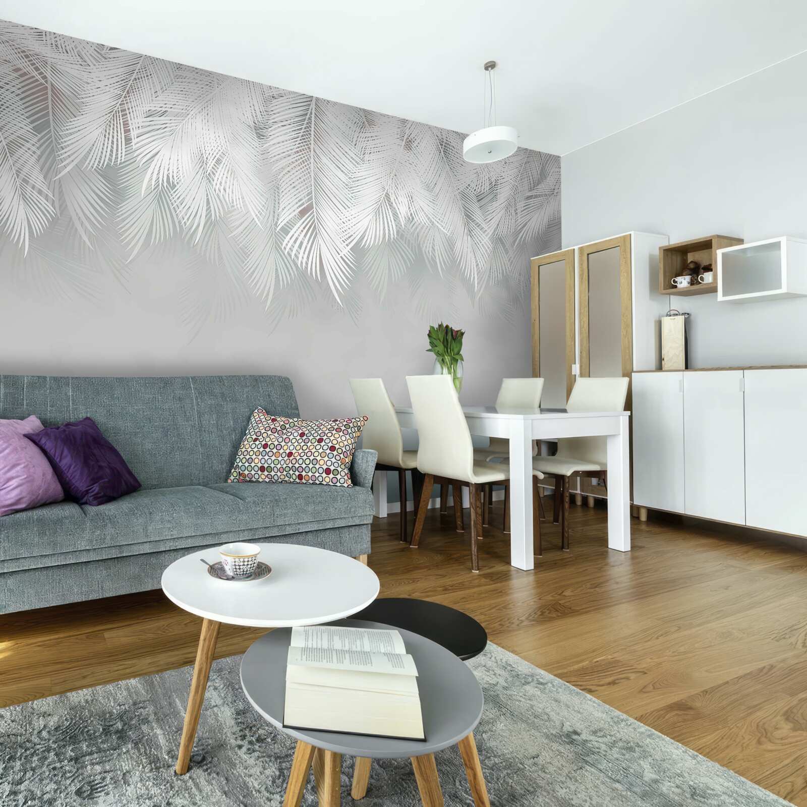 Papier peint des plumes blanches comme la neige qui pendent