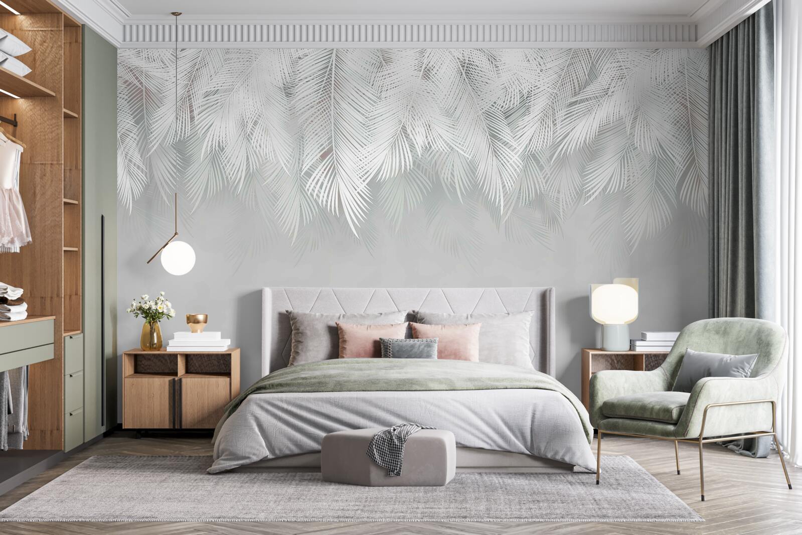 Papier peint des plumes blanches comme la neige qui pendent