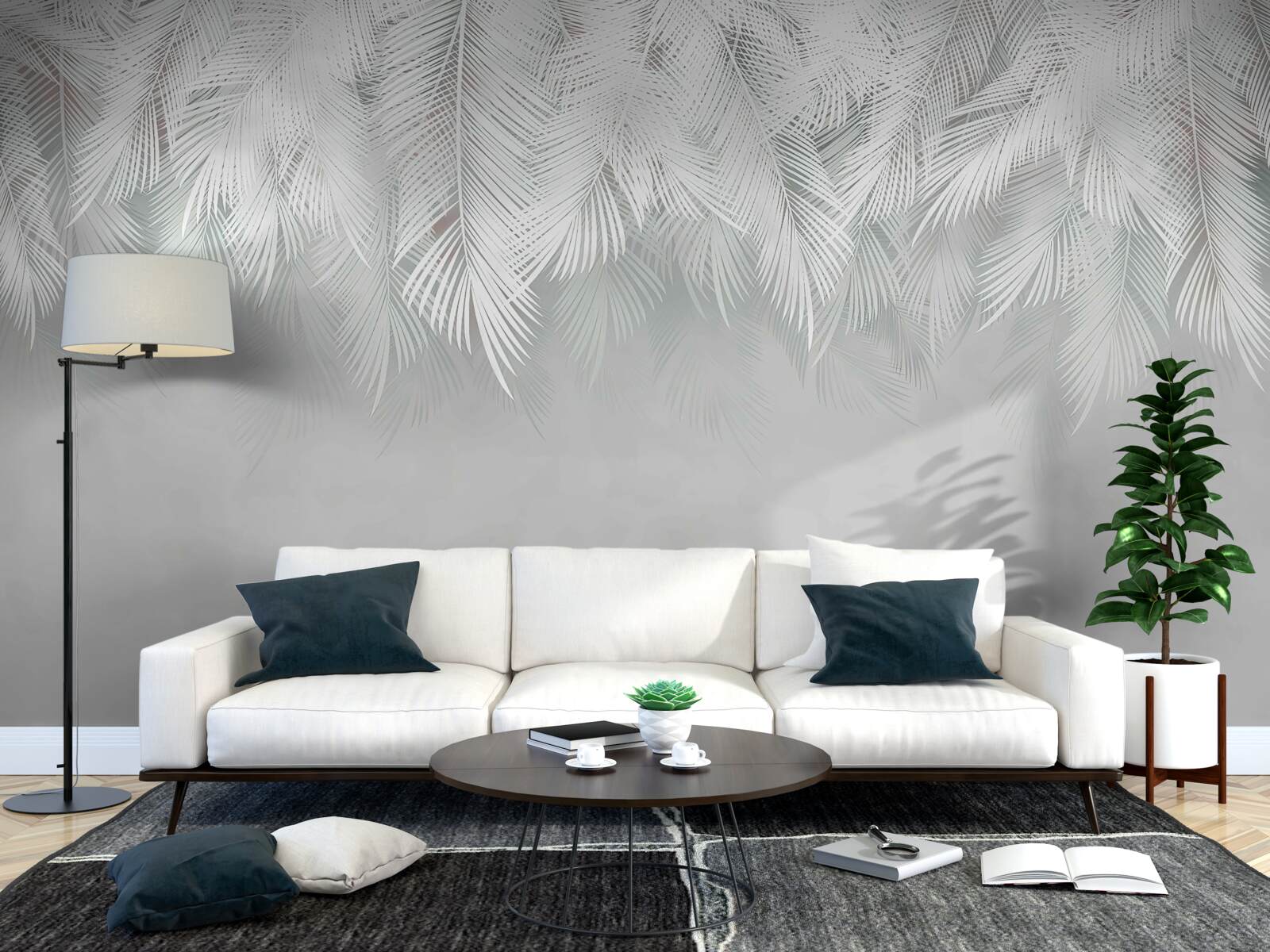 Papier peint des plumes blanches comme la neige qui pendent