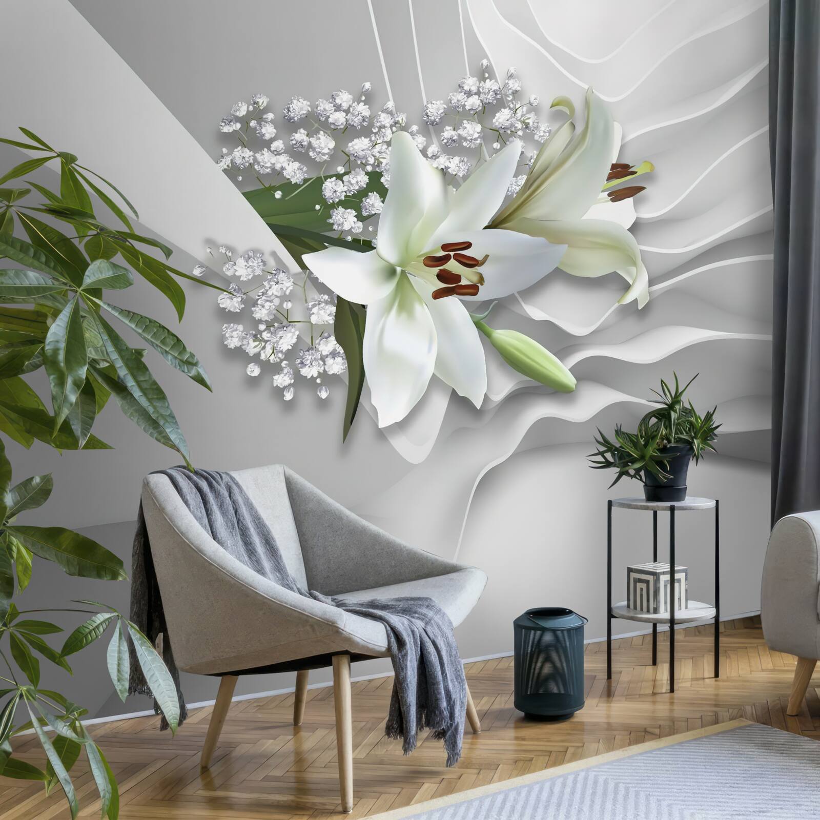 Papier peint fond lumineux avec des lys blancs