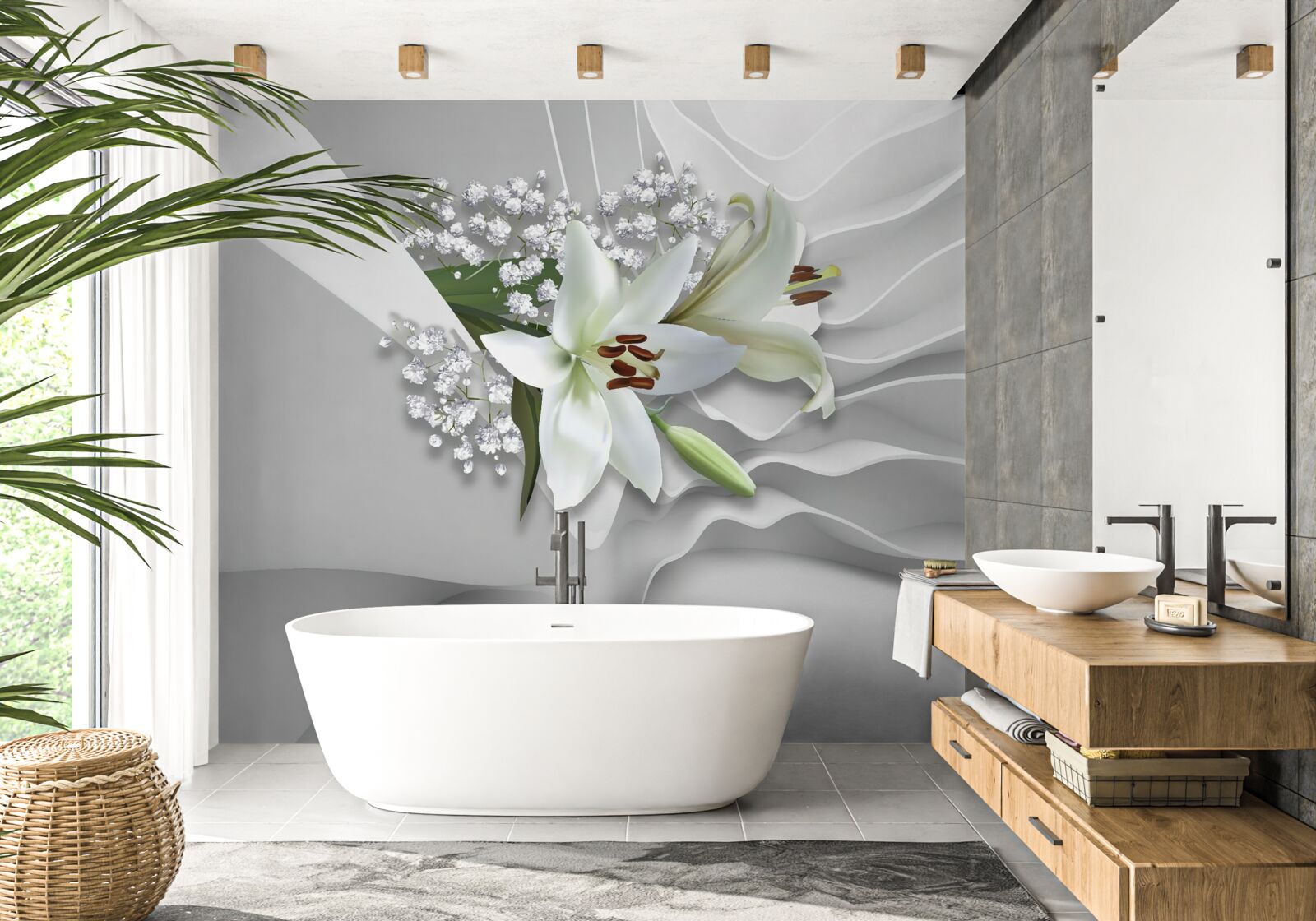 Papier peint fond lumineux avec des lys blancs