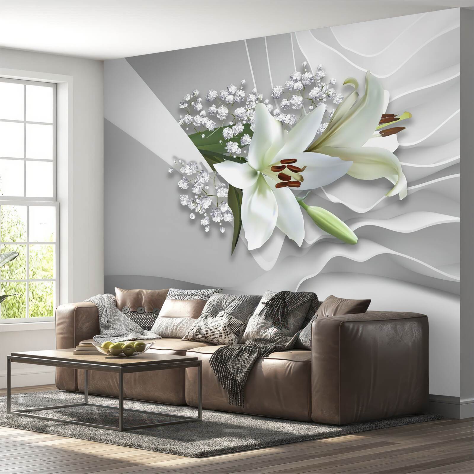 Papier peint fond lumineux avec des lys blancs